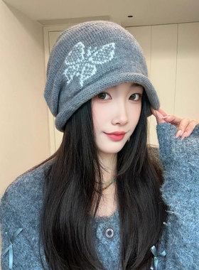显脸小堆堆帽女秋冬季百搭针织帽