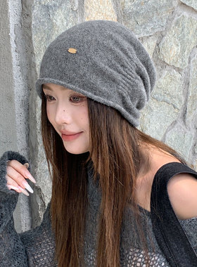 显脸小堆堆帽女秋冬季保暖针织帽