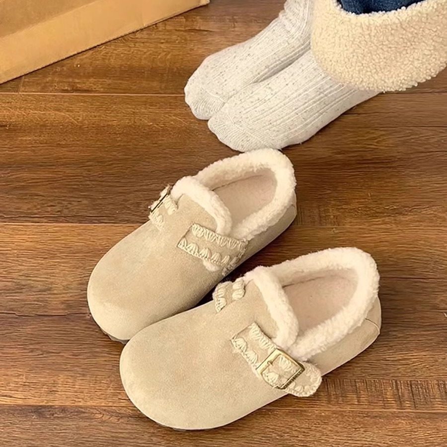 林北北保暖平底棉鞋女冬季复古白色加绒加厚一脚蹬软底勃肯鞋子,淘宝优惠券,粉丝福利购,淘宝优惠卷