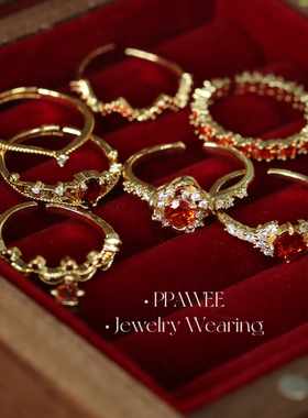 馥郁瑰红|新年红色蕾丝锆石开口戒指女轻奢高级感水滴流苏指环