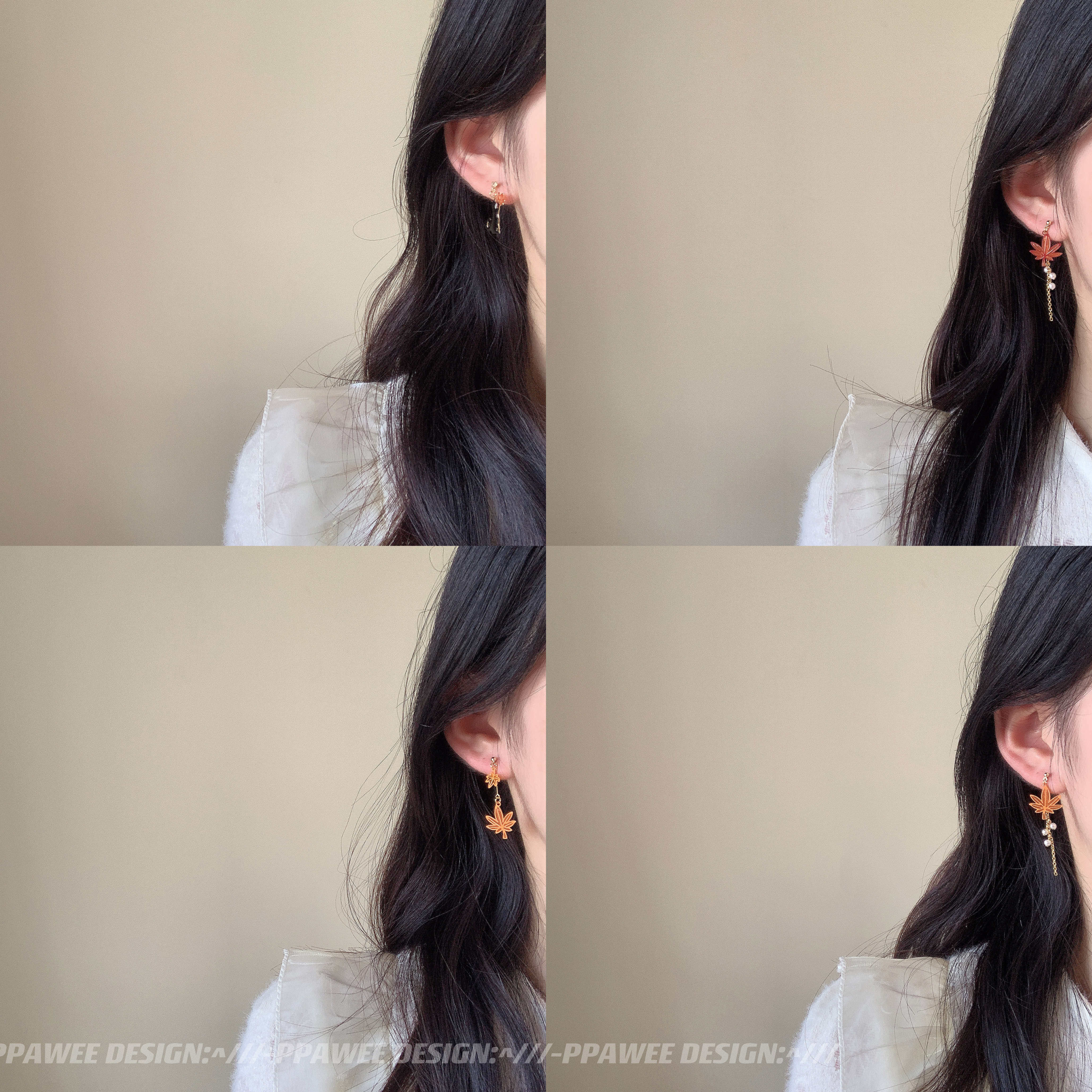 日系枫叶超仙耳饰秋冬不对称枫原万叶耳环猫咪耳钉银耳夹女无耳洞,淘宝优惠券,粉丝福利购,淘宝优惠卷