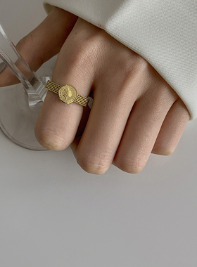 洗手不用摘硬币风女王头像小众设计高级感法式复古气质中指戒指女