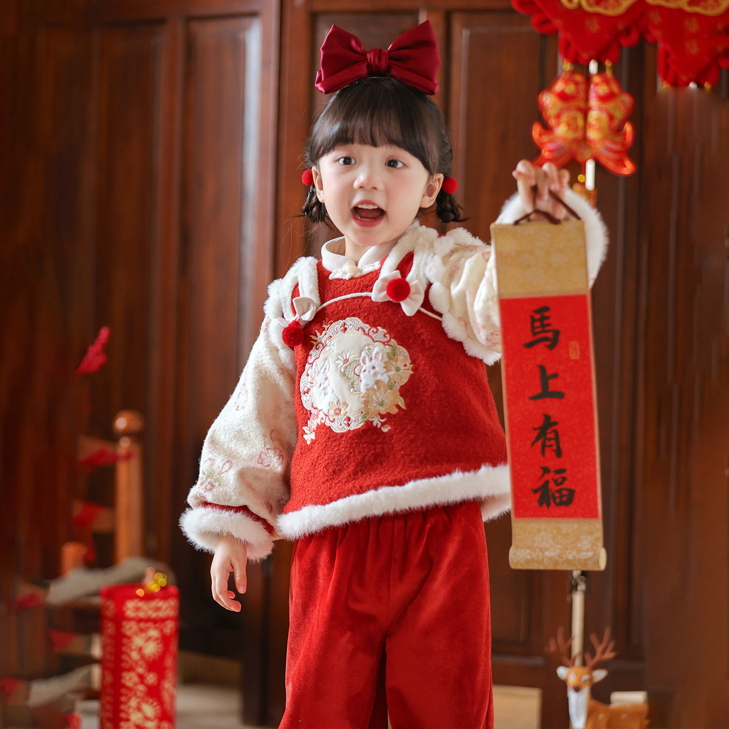 汉服女童2025冬款儿童新中式国风仙气加绒裤子套装女孩仙气拜年服,淘宝优惠券,粉丝福利购,淘宝优惠卷