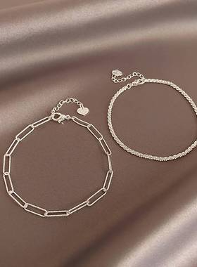 银色素圈手链女夏ins小众设计时尚简约手绳ins冷淡风波光粼粼手饰