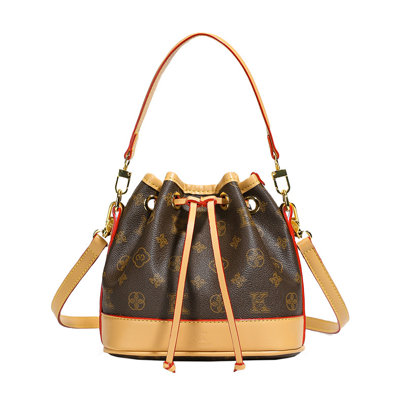 小众设计包包女2025新款时尚老花抽绳水桶包高级感女士单肩斜挎包,淘宝优惠券,粉丝福利购,淘宝优惠卷