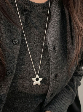 韩版S925银磨砂五角星项链