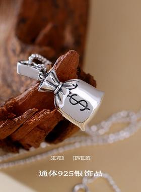 钱袋子项链925银毛衣链女士925银