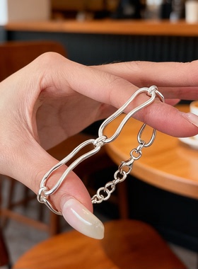 s925银简约几何链条手链