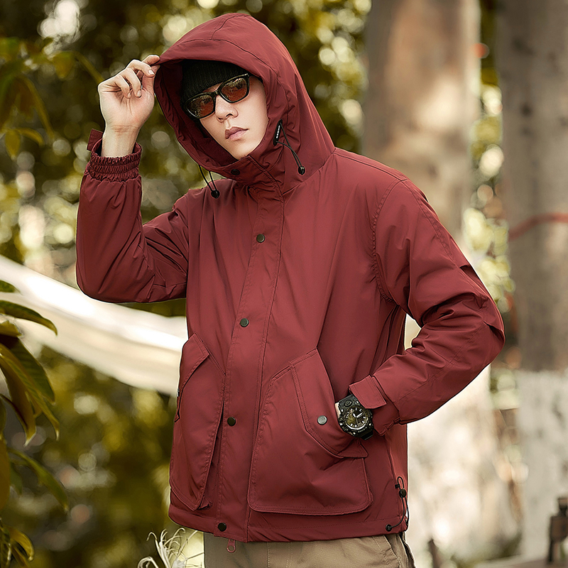 森系户外加绒连帽冲锋衣外套装秋冬加厚保暖宽松时尚带帽夹克 - 图2