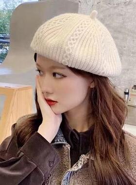 日系针织毛线贝雷帽子女