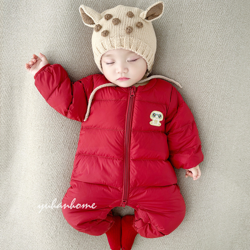 婴儿羽绒服秋冬韩系休闲冬季外出衣服小月龄爬服宝宝白鸭绒连体衣,淘宝优惠券,粉丝福利购,淘宝优惠卷