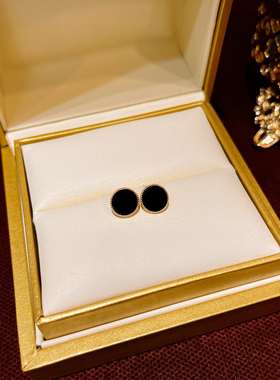 气质简约黑色几何耳钉女