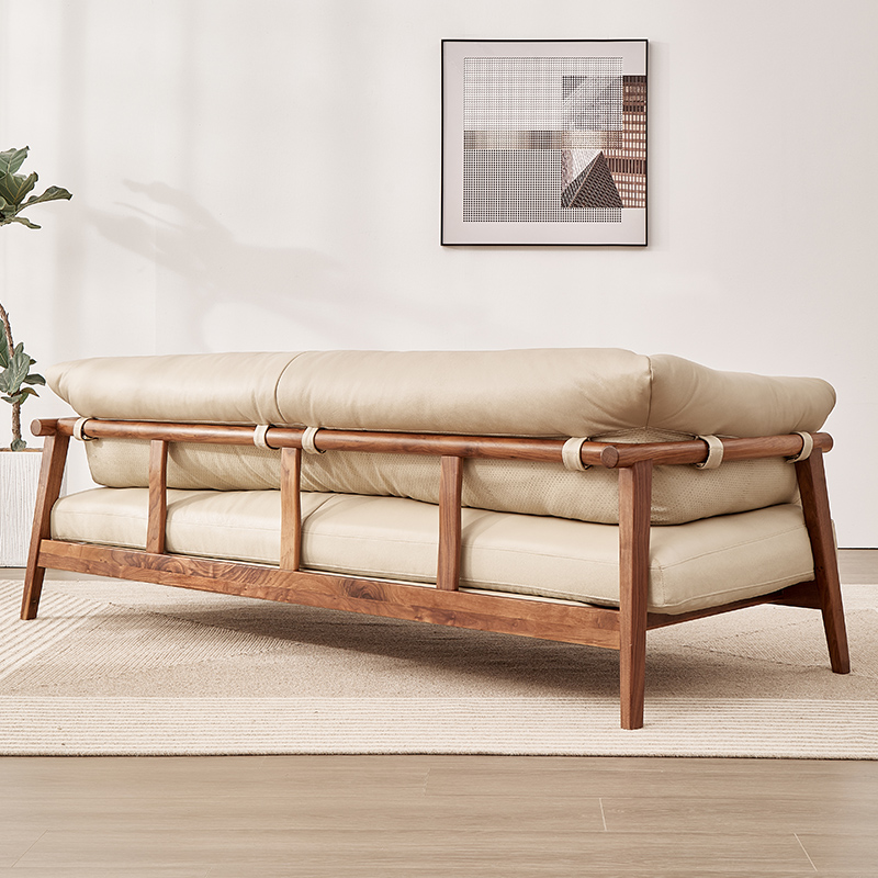 半更家具北美黑胡桃木沙发全实木新中式真皮沙发意式极简现代客厅