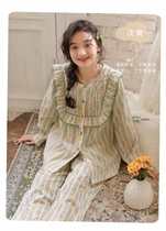 Home Clothing Sleepwear with small frescoed new female models The new brand Korean version Girls pure cotton double layer yarn