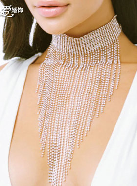 欧美水钻流苏项链闪钻写真走秀