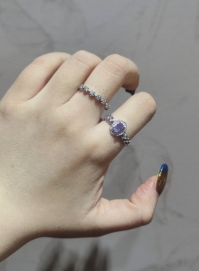 2026新品轻奢小清新碎钻单带叠戴百搭莫桑钻白钢托开口可调节戒指