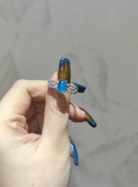 2026新品简约ins风蕾丝款水妖蓝磷辉钛钢托开口可调节戒指孤品