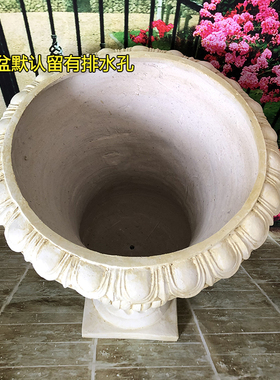 石粉复古欧式罗马柱花盆落地摆件
