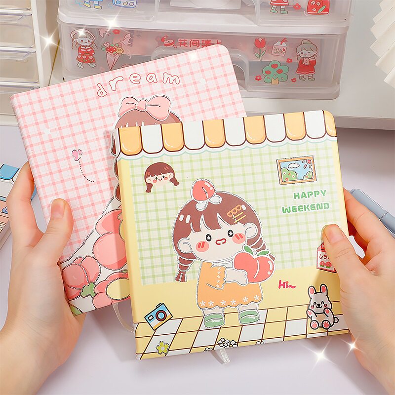 桃气少女手帐本方形本网格方方本清新文艺少女ins硬壳可爱简约方