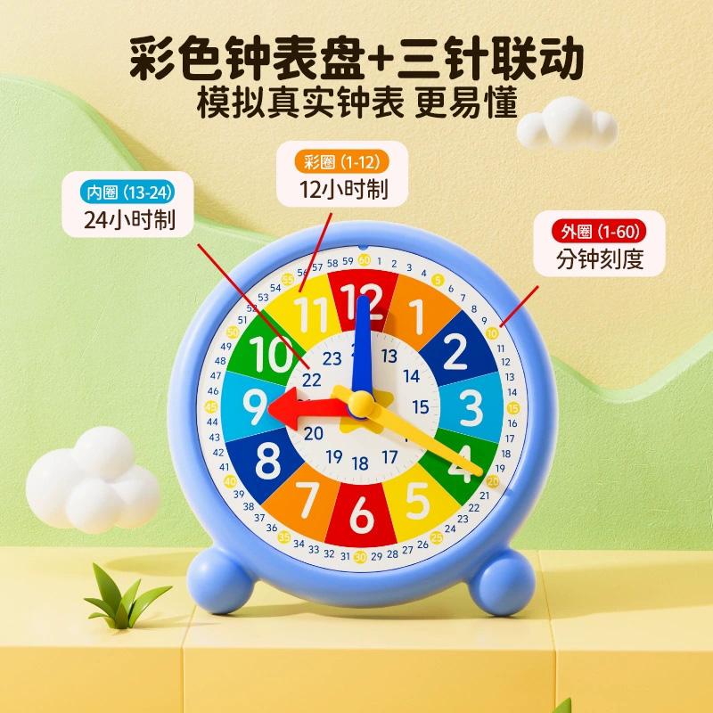 猫太子钟表模型学数学教具小学一年级三针联动模拟学习认识时间 - 图0