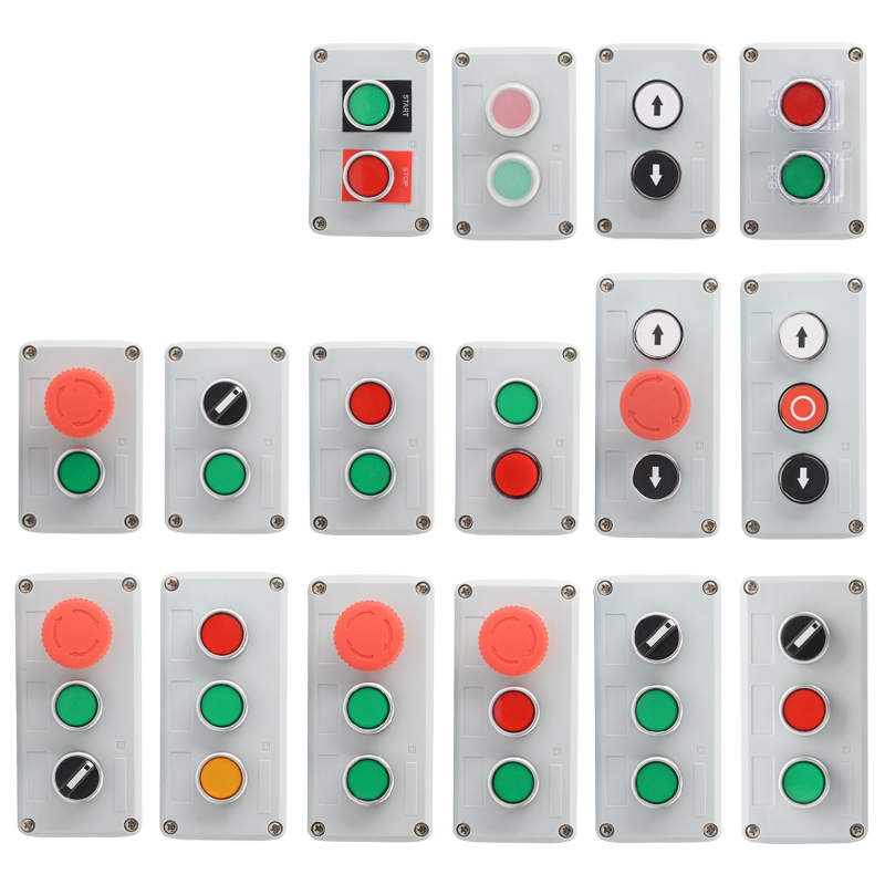 工业开关按钮控制盒急停平头自复位启动停止旋钮钥电梯匙钮盒22mm