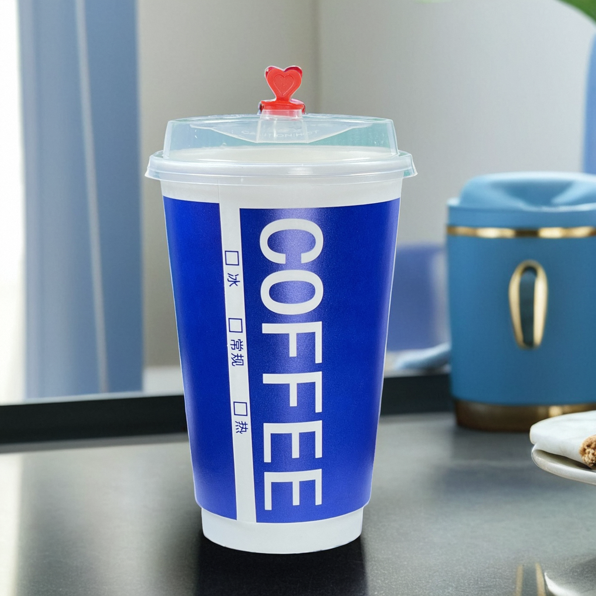 蓝色COFFEE500ml双PE可加冰中空纸杯500品质好货加厚防烫奶茶咖啡,淘宝优惠券,粉丝福利购,淘宝优惠卷