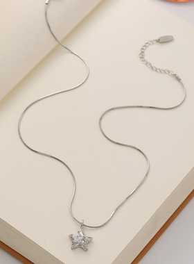 韩系简约微镶锆石星星项链时尚精致小众气质百搭复古高级感锁骨链