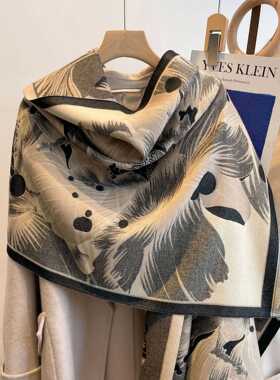 秋冬季新款欧美风花卉仿羊绒围巾