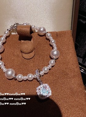 高定珠宝真多麻气泡方糖宝石珍珠项链 塔希提 车花曼塔贝珠手链