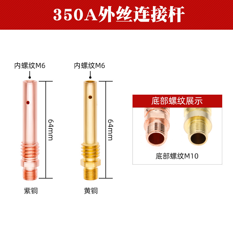 二保焊枪配件连接杆气保焊机200A350A500A内丝外丝紫铜导电嘴咀座-图0