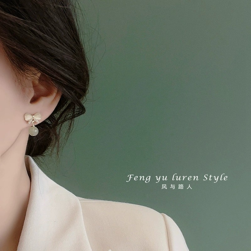 新中式国风仿和田玉蝴蝶结耳钉小众设计高级感旗袍耳环女时尚耳饰,淘宝优惠券,粉丝福利购,淘宝优惠卷