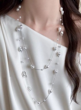 气质百搭珍珠项链女轻奢小众设计感锁骨链2025新款颈链配饰毛衣链