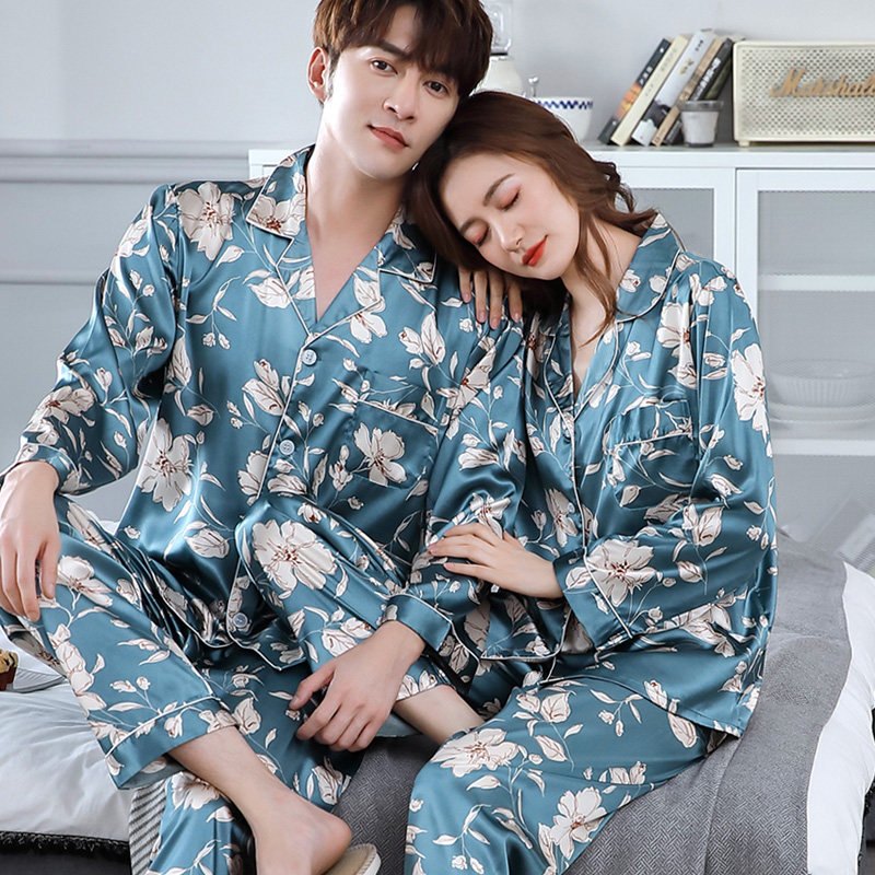 仿真丝绸情侣睡衣春秋款长袖长裤冰丝宽松版家居服女夏季男士套装,淘宝优惠券,粉丝福利购,淘宝优惠卷