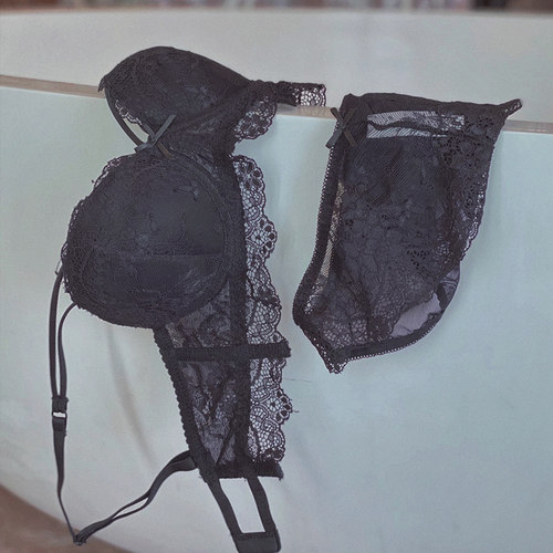 性感内衣女蕾丝收副乳上托防下垂黑色调整型文胸套装小胸聚拢胸罩 - 图2