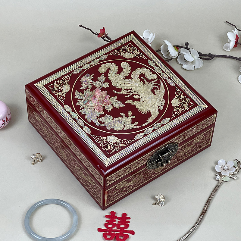 平遥非遗漆器首饰盒螺钿掐铜丝镶嵌鲍鱼贝壳中国风精致木质收纳盒,淘宝优惠券,粉丝福利购,淘宝优惠卷
