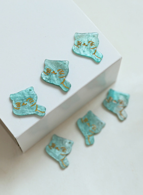 树脂金箔卡通小猫咪蓝绿色带孔DIY手作贴片饰品耳环耳钉包包挂件