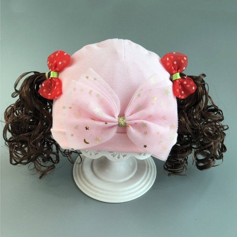 韩版春季薄款大蝴蝶结婴儿超萌假发卷发帽名媛女童公主洋气帽宝宝,淘宝优惠券,粉丝福利购,淘宝优惠卷