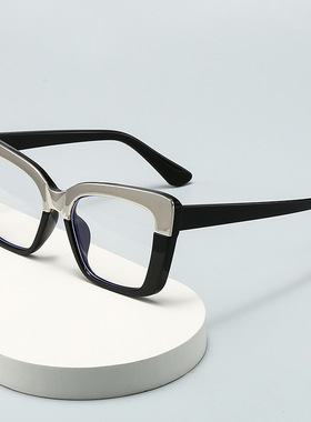 保罗雷朋官网2025新款拼色大框女士防蓝光平光镜跨境欧美素颜黑色