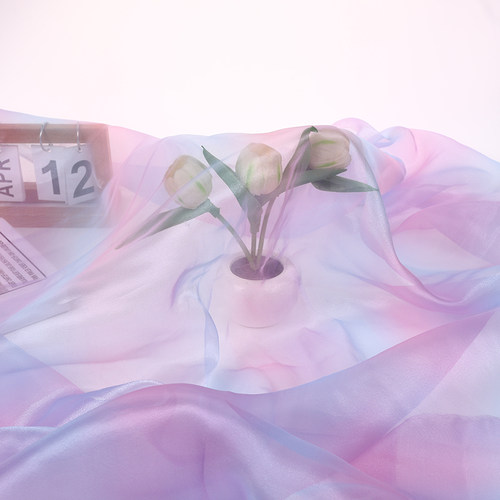 过渡色渐变珠光欧根纱布料 舞台服装古装汉服裙纱婚庆装饰背景纱 - 图0