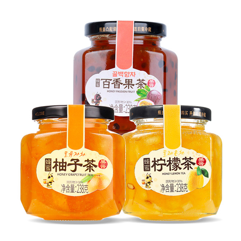 花圣食品旗舰店花圣蜂蜜柚子茶柠檬百香果蜂蜜茶238g*3罐装喝的饮品冲饮水果茶酱0
