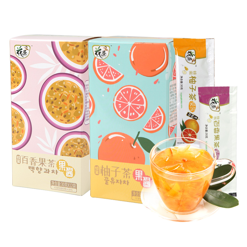 花圣食品旗舰店花圣蜂蜜柚子茶柠檬百香果茶360g*2盒冲饮小袋装茶水果茶柚子茶酱3