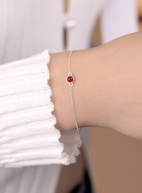 925纯银十二月生辰石天然石海蓝宝手链 跨境新品转运珠优雅手饰品