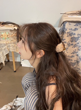 新中式手作玫瑰花朵古风清冷感烧毁鲨鱼夹复古小众女抓夹发饰