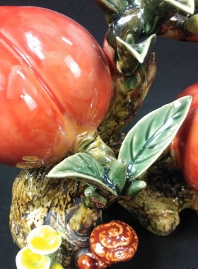 红桃陶瓷工艺品摆件石湾公仔家居装饰品客厅摆设福寿安康生日礼物