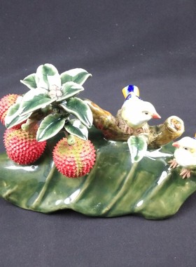 荔枝小鸟陶瓷工艺品摆件 石湾公仔 家居饰品客厅桌面摆设送礼水果