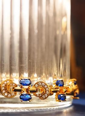 星链时尚法式镶嵌合成蓝宝复古法式轻奢手链