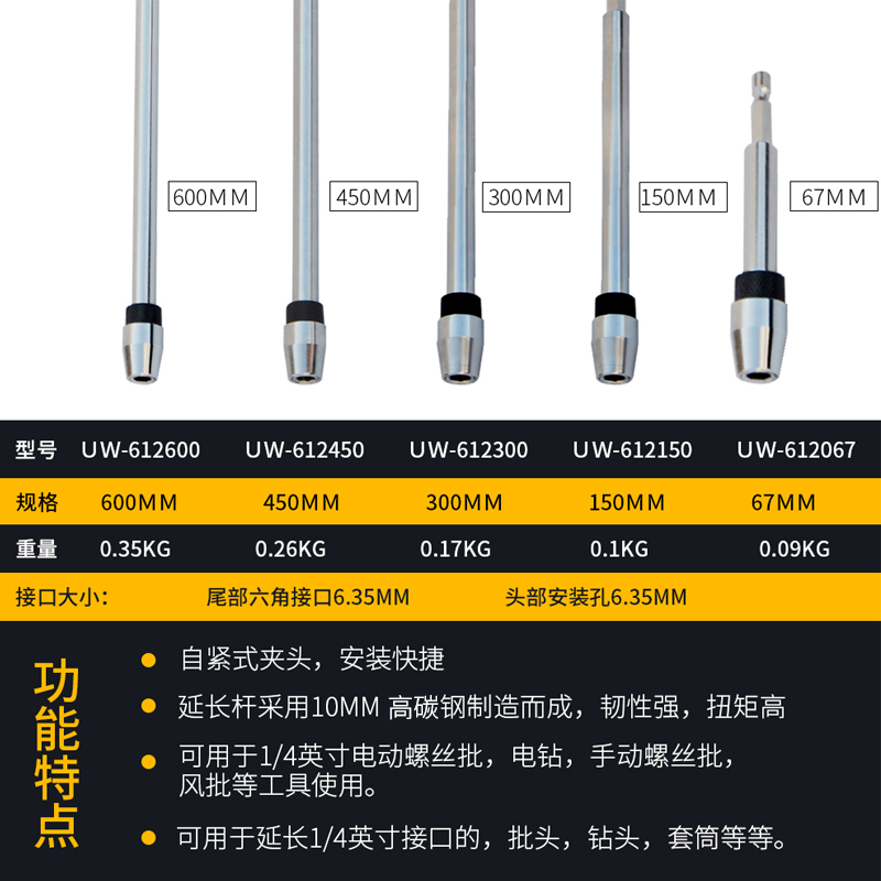 优闻1/4螺丝刀一体电钻延长杆加长杆 专业批头接杆批嘴拉杆长56MM - 图0