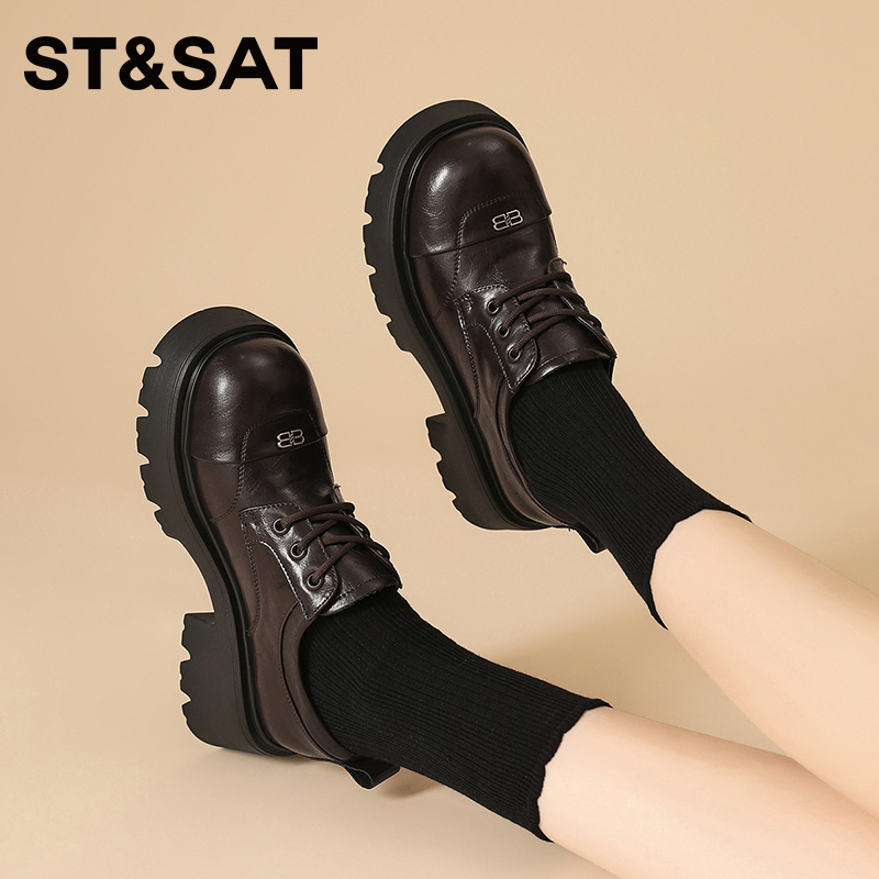 星期六厚底乐福鞋女2025新款秋冬加绒jk单鞋子女鞋增高黑色小皮鞋 - 图2