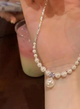 小红书碎银子珍珠吊坠项链女轻奢小众高级感颈链设计感锁骨链配饰