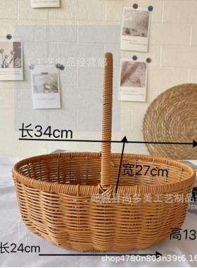 仿藤条半月插花花篮柳编藤编织伴手礼篮子草编花筐竹编篮多肉花盆